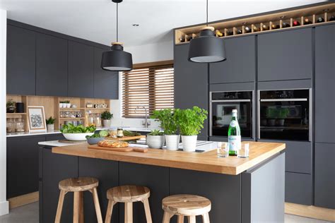 modern kitchen with gray cabinets